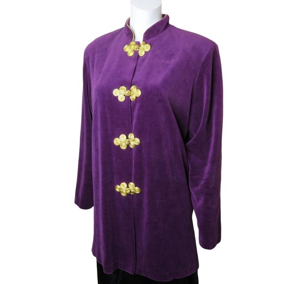 Vintage 80s Ruth Norman for Neiman Marcus Velour Guru Jacket Purple Gold Toggles - Picture 10 of 14